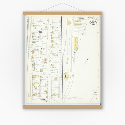 Old map wall art mockup — magnetic wood frame on white wall — Sanborn Fire Insurance Map from Alma, Buffalo County, Wisconsin (1910), Sheet #0004