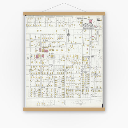 Old map wall art mockup — magnetic wood frame on white wall — Sanborn Fire Insurance Map from West Frankfort, Franklin County, Illinois (1919), Sheet #0015