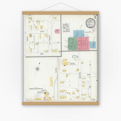 Old map wall art mockup — magnetic wood frame on white wall — Sanborn Fire Insurance Map from Crothersville, Jackson County, Indiana (1901) - Complete Map Set