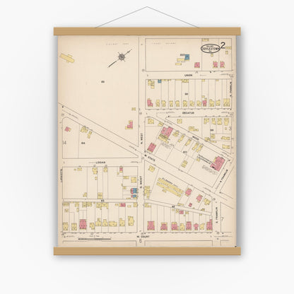 Old map wall art mockup — magnetic wood frame on white wall — Sanborn Fire Insurance Map from Doylestown, Bucks County, Pennsylvania (1922), Sheet #0002