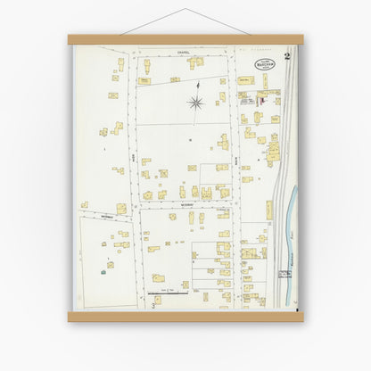 Old map wall art mockup — magnetic wood frame on white wall — Sanborn Fire Insurance Map from Wareham, Plymouth County, Massachusetts (1906), Sheet #0002