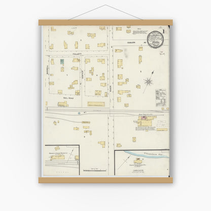 Old map wall art mockup — magnetic wood frame on white wall — Sanborn Fire Insurance Map from Otego, Otsego County, New York (1897) - Complete Map Set