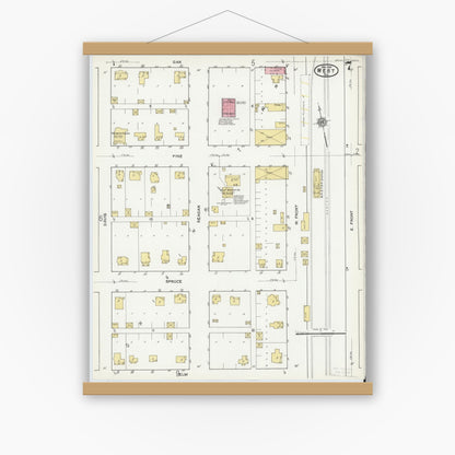 Old map wall art mockup — magnetic wood frame on white wall — Sanborn Fire Insurance Map from West, McLennan County, Texas (1921), Sheet #0007