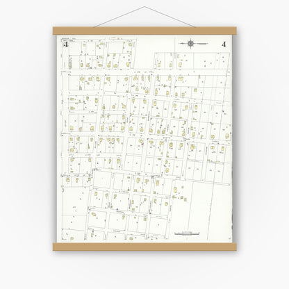 Old map wall art mockup — magnetic wood frame on white wall — Sanborn Fire Insurance Map from Sanger, Denton County, Texas (1935), Sheet #0004