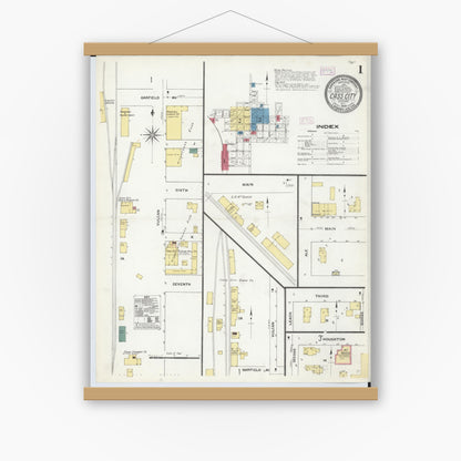 Old map wall art mockup — magnetic wood frame on white wall — Sanborn Fire Insurance Map from Cass City, Tuscola County, Michigan (1909) - Complete Map Set