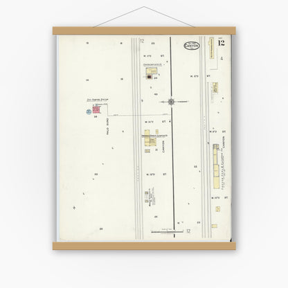 Old map wall art mockup — magnetic wood frame on white wall — Sanborn Fire Insurance Map from Canyon, Randall County, Texas (1920), Sheet #0012