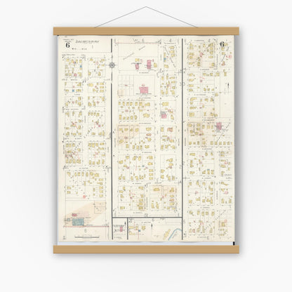 Old map wall art mockup — magnetic wood frame on white wall — Sanborn Fire Insurance Map from Tomah, Monroe County, Wisconsin (1944), Sheet #0006