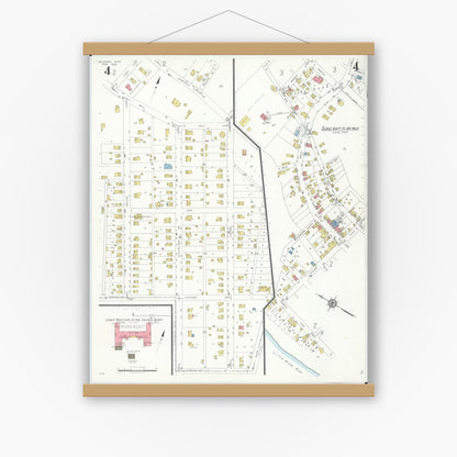 Old map wall art mockup — magnetic wood frame on white wall — Sanborn Fire Insurance Map from Milford, Clermont And Hamilton County, Ohio (1933), Sheet #0004