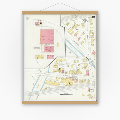 Old map wall art mockup — magnetic wood frame on white wall — Sanborn Fire Insurance Map from Rome, Oneida County, New York (1904), Sheet #0020