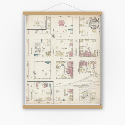 Old map wall art mockup — magnetic wood frame on white wall — Sanborn Fire Insurance Map from Aledo, Mercer County, Illinois (1885) - Complete Map Set