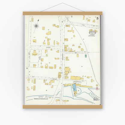 Old map wall art mockup — magnetic wood frame on white wall — Sanborn Fire Insurance Map from Grafton, Worcester County, Massachusetts (1904), Sheet #0005