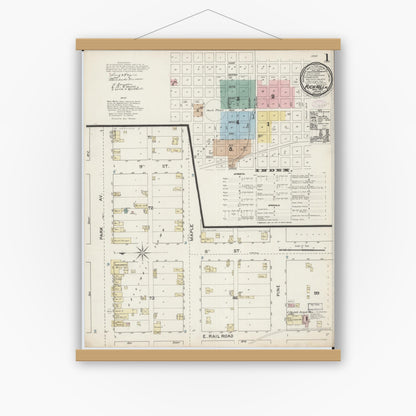 Old map wall art mockup — magnetic wood frame on white wall — Sanborn Fire Insurance Map from Rich Hill, Bates County, Missouri (1888) - Complete Map Set