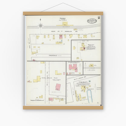 Old map wall art mockup — magnetic wood frame on white wall — Sanborn Fire Insurance Map from Warrenton, Warren County, Missouri (1893), Sheet #0002