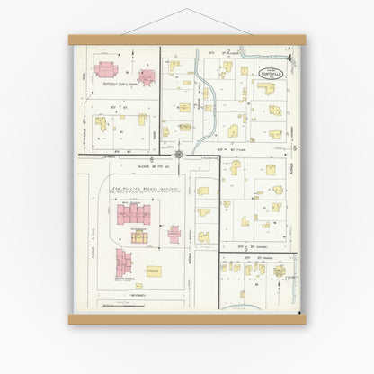Old map wall art mockup — magnetic wood frame on white wall — Sanborn Fire Insurance Map from Huntsville, Walker County, Texas (1912), Sheet #0004