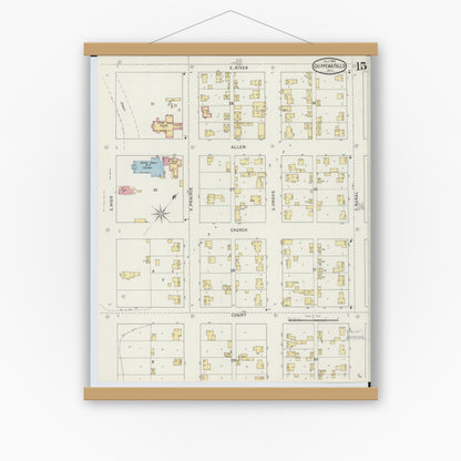 Old map wall art mockup — magnetic wood frame on white wall — Sanborn Fire Insurance Map from Chippewa Falls, Chippewa County, Wisconsin (1895), Sheet #0015