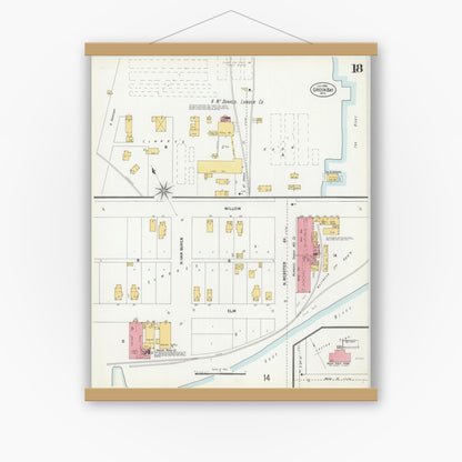 Old map wall art mockup — magnetic wood frame on white wall — Sanborn Fire Insurance Map from Green Bay, Brown County, Wisconsin (1900), Sheet #0018