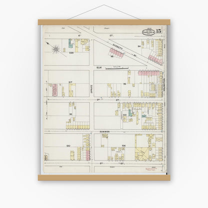 Old map wall art mockup — magnetic wood frame on white wall — Sanborn Fire Insurance Map from Chelsea, Suffolk County, Massachusetts (1889), Sheet #0015