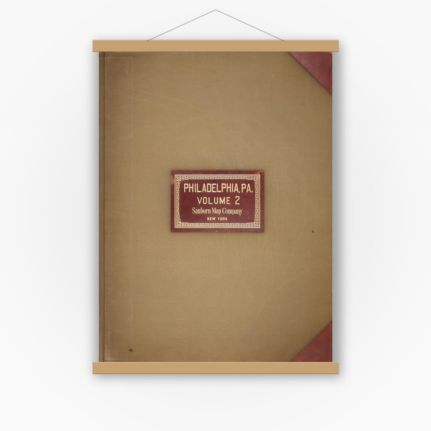 Old map wall art mockup — magnetic wood frame on white wall — Sanborn Fire Insurance Map from Philadelphia, Philadelphia County, Pennsylvania (1950), Sheet #0001
