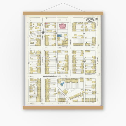 Old map wall art mockup — magnetic wood frame on white wall — Sanborn Fire Insurance Map from Mount Carmel, Northumberland County, Pennsylvania (1920), Sheet #0010