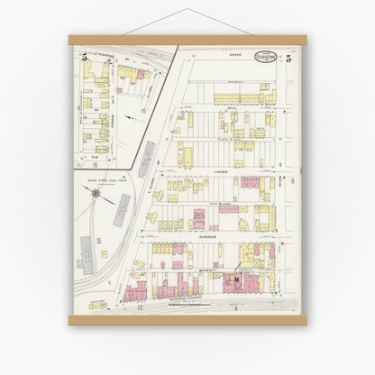 Old map wall art mockup — magnetic wood frame on white wall — Sanborn Fire Insurance Map from Duquesne, Allegheny County, Pennsylvania (1925), Sheet #0005