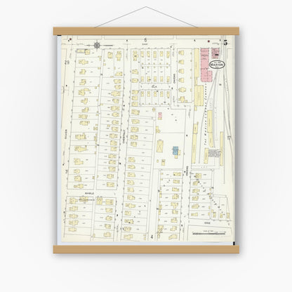 Old map wall art mockup — magnetic wood frame on white wall — Sanborn Fire Insurance Map from Marion, Marion County, Ohio (1914), Sheet #0005