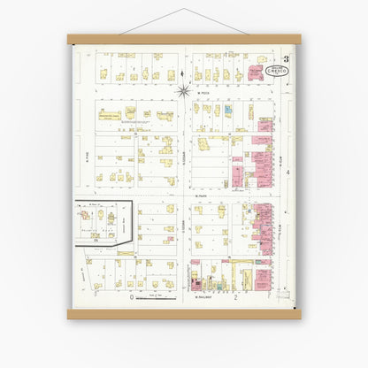 Old map wall art mockup — magnetic wood frame on white wall — Sanborn Fire Insurance Map from Cresco, Howard County, Iowa (1902), Sheet #0003