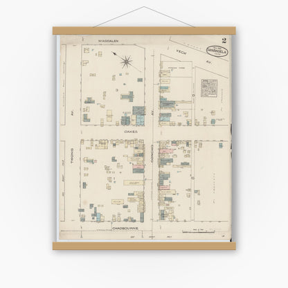 Old map wall art mockup — magnetic wood frame on white wall — Sanborn Fire Insurance Map from San Angelo, Tom Green County, Texas (1885), Sheet #0002