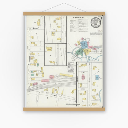 Old map wall art mockup — magnetic wood frame on white wall — Sanborn Fire Insurance Map from Ayer, Middlesex County, Massachusetts (1897) - Complete Map Set