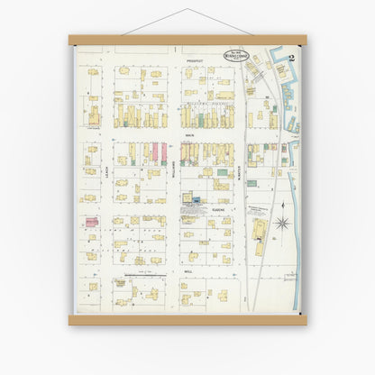 Old map wall art mockup — magnetic wood frame on white wall — Sanborn Fire Insurance Map from Winneconne, Winnebago County, Wisconsin (1904), Sheet #0002