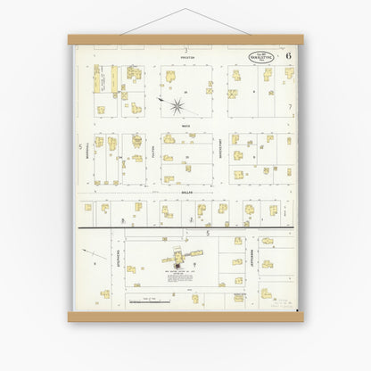 Old map wall art mockup — magnetic wood frame on white wall — Sanborn Fire Insurance Map from Van Alstyne, Grayson County, Texas (1907), Sheet #0006