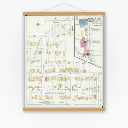 Old map wall art mockup — magnetic wood frame on white wall — Sanborn Fire Insurance Map from Piqua, Miami County, Ohio (1920), Sheet #0004