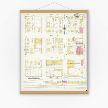 Old map wall art mockup — magnetic wood frame on white wall — Sanborn Fire Insurance Map from Taylor, Williamson County, Texas (1916), Sheet #0003