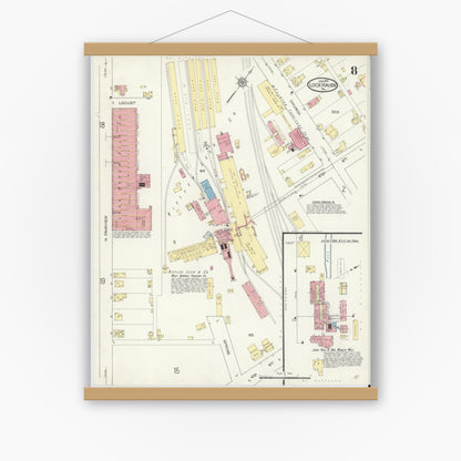 Old map wall art mockup — magnetic wood frame on white wall — Sanborn Fire Insurance Map from Lock Haven, Clinton County, Pennsylvania (1914), Sheet #0008
