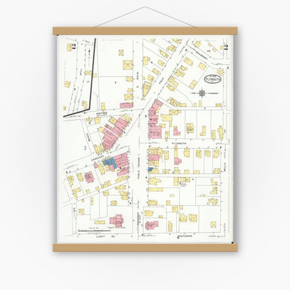 Old map wall art mockup — magnetic wood frame on white wall — Sanborn Fire Insurance Map from Plymouth, Huron And Richland Counties, Ohio (1924), Sheet #0002