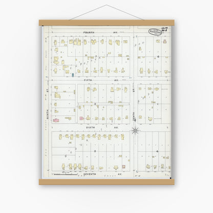 Old map wall art mockup — magnetic wood frame on white wall — Sanborn Fire Insurance Map from Rockford, Winnebago County, Illinois (1891), Sheet #0027