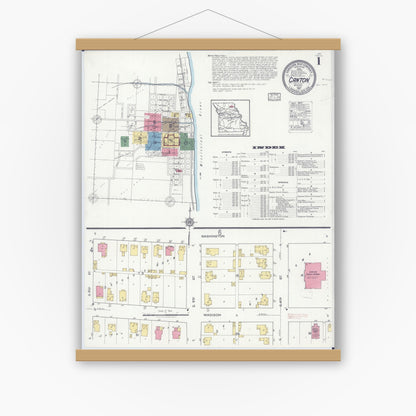Old map wall art mockup — magnetic wood frame on white wall — Sanborn Fire Insurance Map from Canton, Lewis County, Missouri (1917) - Complete Map Set