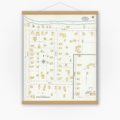 Old map wall art mockup — magnetic wood frame on white wall — Sanborn Fire Insurance Map from Savona, Steuben County, New York (1904), Sheet #0002