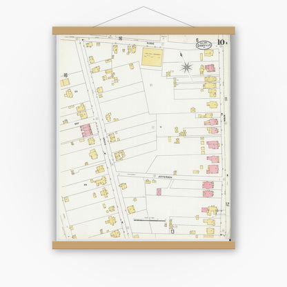 Old map wall art mockup — magnetic wood frame on white wall — Sanborn Fire Insurance Map from Danville, Independent Cities, Virginia (1904), Sheet #0010