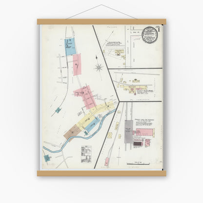 Old map wall art mockup — magnetic wood frame on white wall — Sanborn Fire Insurance Map from Everett, Bedford County, Pennsylvania (1891) - Complete Map Set