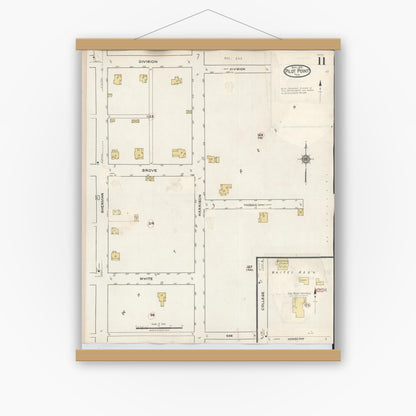 Old map wall art mockup — magnetic wood frame on white wall — Sanborn Fire Insurance Map from Pilot Point, Denton County, Texas (1940), Sheet #0011
