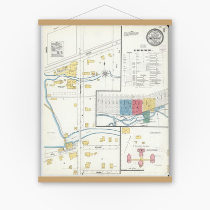 Old map wall art mockup — magnetic wood frame on white wall — Sanborn Fire Insurance Map from Smethport, McKean County, Pennsylvania (1903) - Complete Map Set