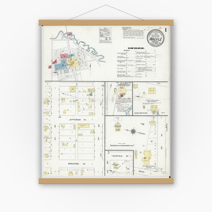 Old map wall art mockup — magnetic wood frame on white wall — Sanborn Fire Insurance Map from Argyle, Marshall County, Minnesota (1909) - Complete Map Set