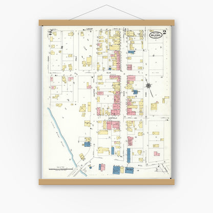 Old map wall art mockup — magnetic wood frame on white wall — Sanborn Fire Insurance Map from Milford, Clermont And Hamilton County, Ohio (1925), Sheet #0002