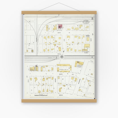 Old map wall art mockup — magnetic wood frame on white wall — Sanborn Fire Insurance Map from Flora, Clay County, Illinois (1906), Sheet #0005