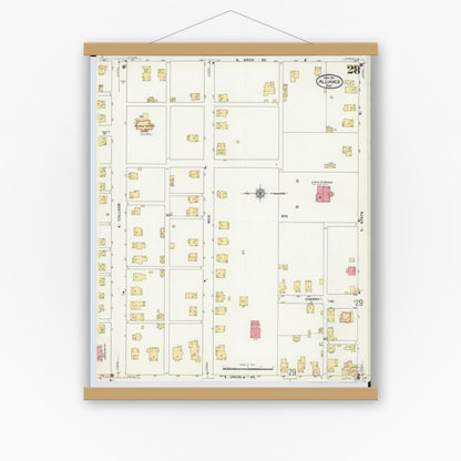 Old map wall art mockup — magnetic wood frame on white wall — Sanborn Fire Insurance Map from Alliance, Stark County, Ohio (1911), Sheet #0028