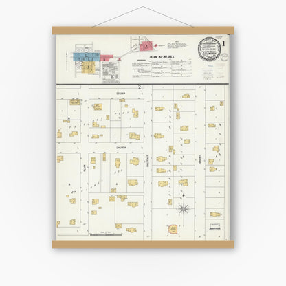 Old map wall art mockup — magnetic wood frame on white wall — Sanborn Fire Insurance Map from Ellsworth, Pierce County, Wisconsin (1900) - Complete Map Set