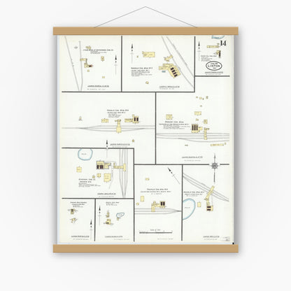 Old map wall art mockup — magnetic wood frame on white wall — Sanborn Fire Insurance Map from Linton, Greene County, Indiana (1910), Sheet #0014