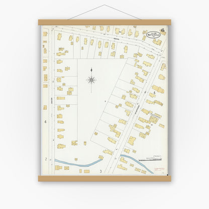 Old map wall art mockup — magnetic wood frame on white wall — Sanborn Fire Insurance Map from Waterville, Oneida County, New York (1906), Sheet #0006