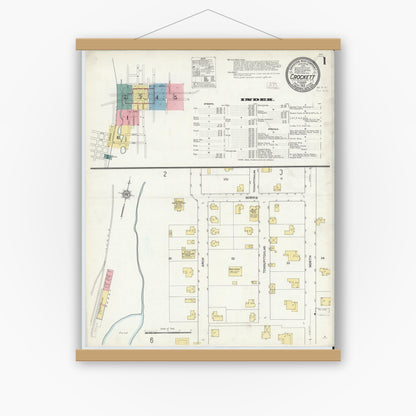 Old map wall art mockup — magnetic wood frame on white wall — Sanborn Fire Insurance Map from Crockett, Houston County, Texas (1912) - Complete Map Set