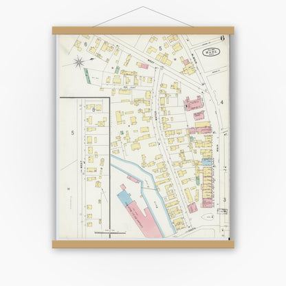 Old map wall art mockup — magnetic wood frame on white wall — Sanborn Fire Insurance Map from Ware, Hampshire County, Massachusetts (1896), Sheet #0006